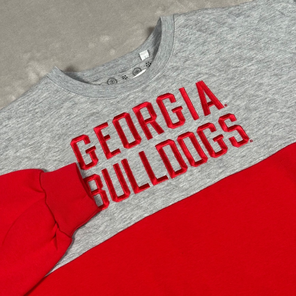 Pressbox Georgia Bulldogs Sweatshirt Womens Medium Red Grey Quilted Pullover NWT